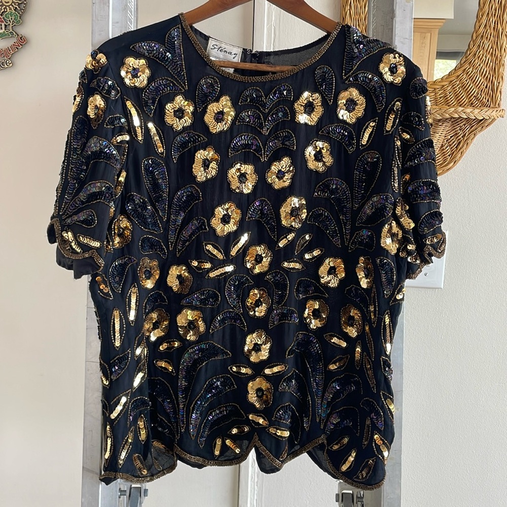 Vintage Silk Stenay Beaded Top